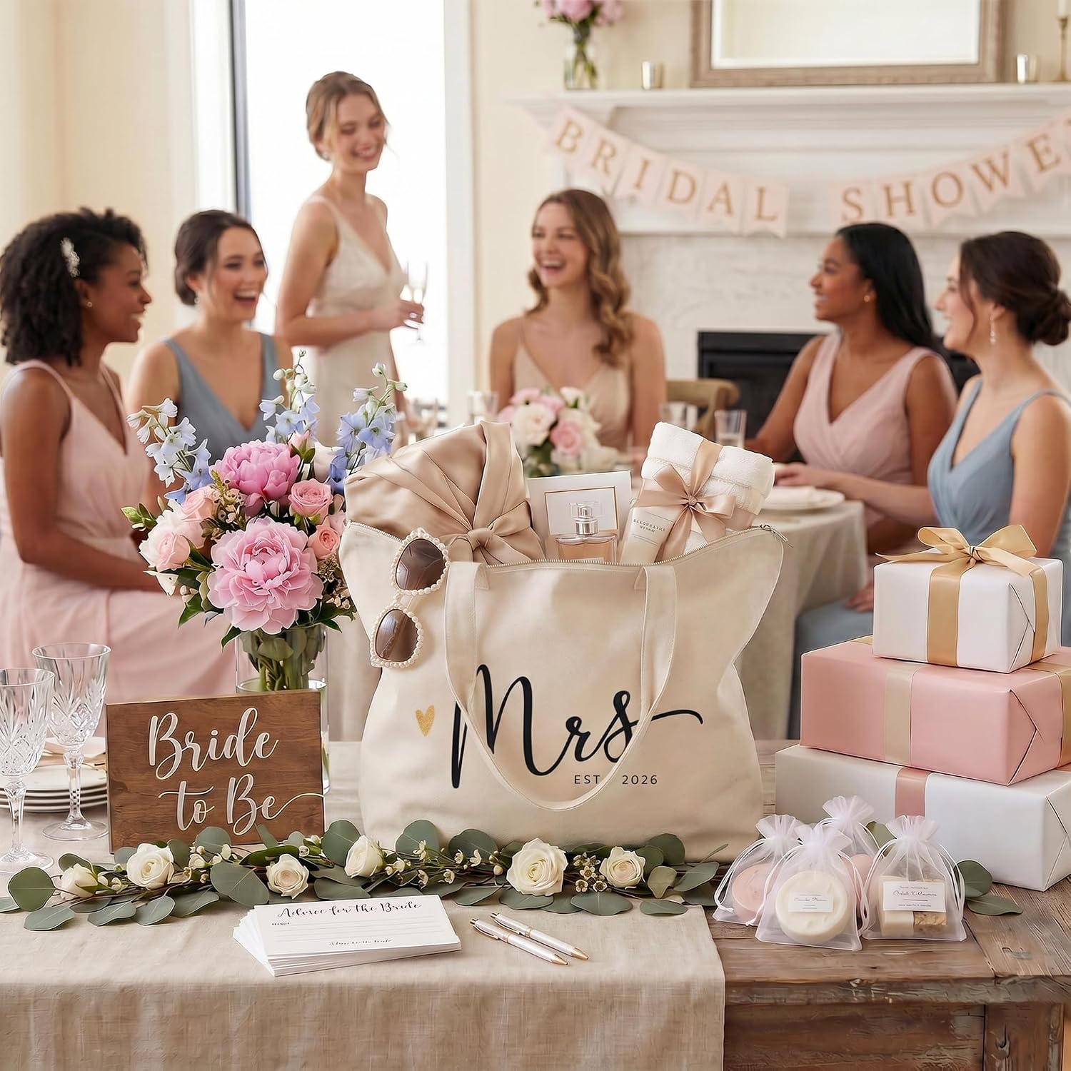 Bridal Shower Gifts, Mrs Tote Bag For Bride 2026 – Large Cotton Canvas Wedding Tote With Top Zipper & Inner Pocket, Mrs Gifts For Bachelorette Party, Getting Ready, Honeymoon Beach Bag