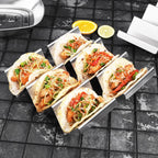 Taco Holders 4 Packs - Stainless Steel Taco Stand Rack Tray Style, Oven Safe for Baking, Dishwasher and Grill Safe