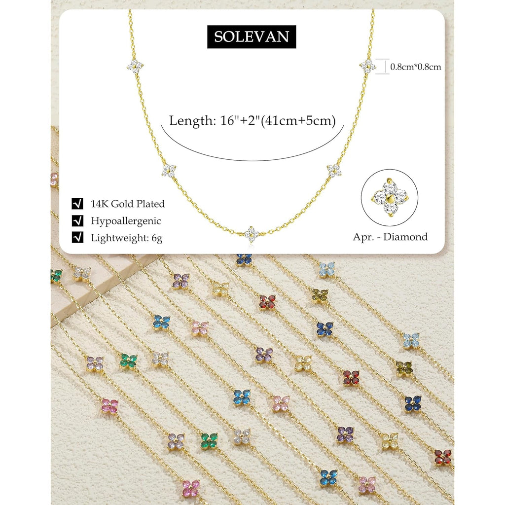 Dainty Clover Birthstone Gold Necklaces for Women Trendy Non Tarnish Layered 14K Gold Plated Station Choker Necklace Cute Flower Friendship Necklace Stack for Wedding Prom Brides Jewelry Gifts