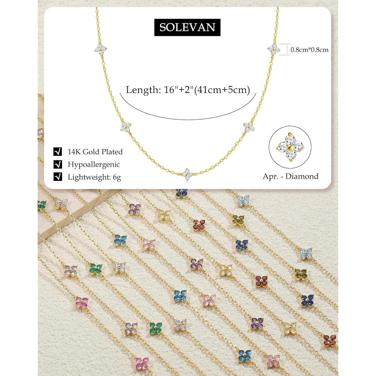 Dainty Clover Birthstone Gold Necklaces for Women Trendy Non Tarnish Layered 14K Gold Plated Station Choker Necklace Cute Flower Friendship Necklace Stack for Wedding Prom Brides Jewelry Gifts