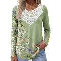 Anrabess Women'S Lace Front Long Sleeve Tunic Tops | Scalloped V Neck Floral Print Shirts, Soft Regular Fit Blouses, Business Office Travel Outfits, Dressy Casual, Fall & Winter
