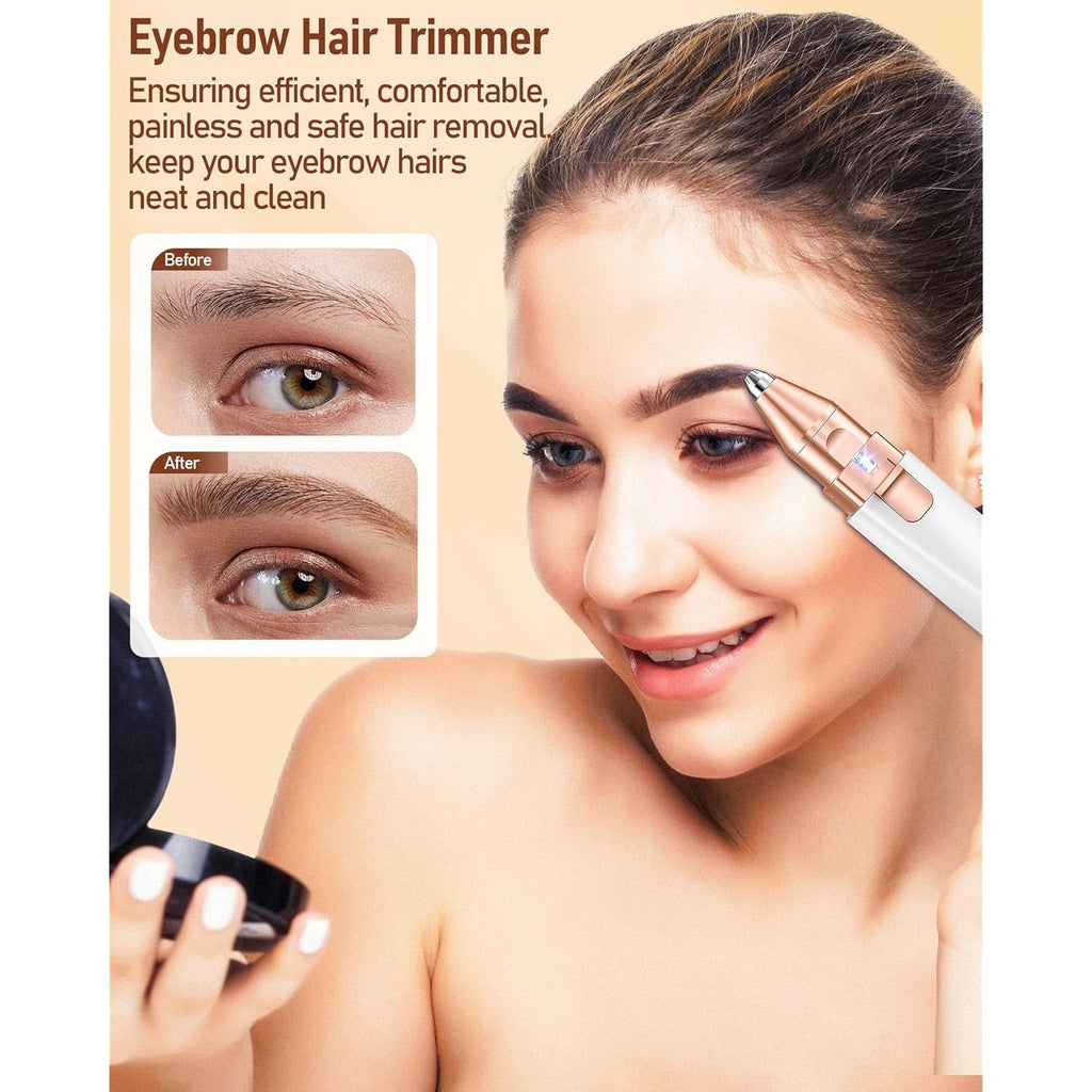 Eyebrow Trimmer & Facial Hair Removal for Women: 2 in 1 Painless Rechargeable Eyebrow Razor with Built-in LED Light, Electric Face Shaver - Perfect for Peach Fuzz, Upper Lip, Chin & Sensitive Skin