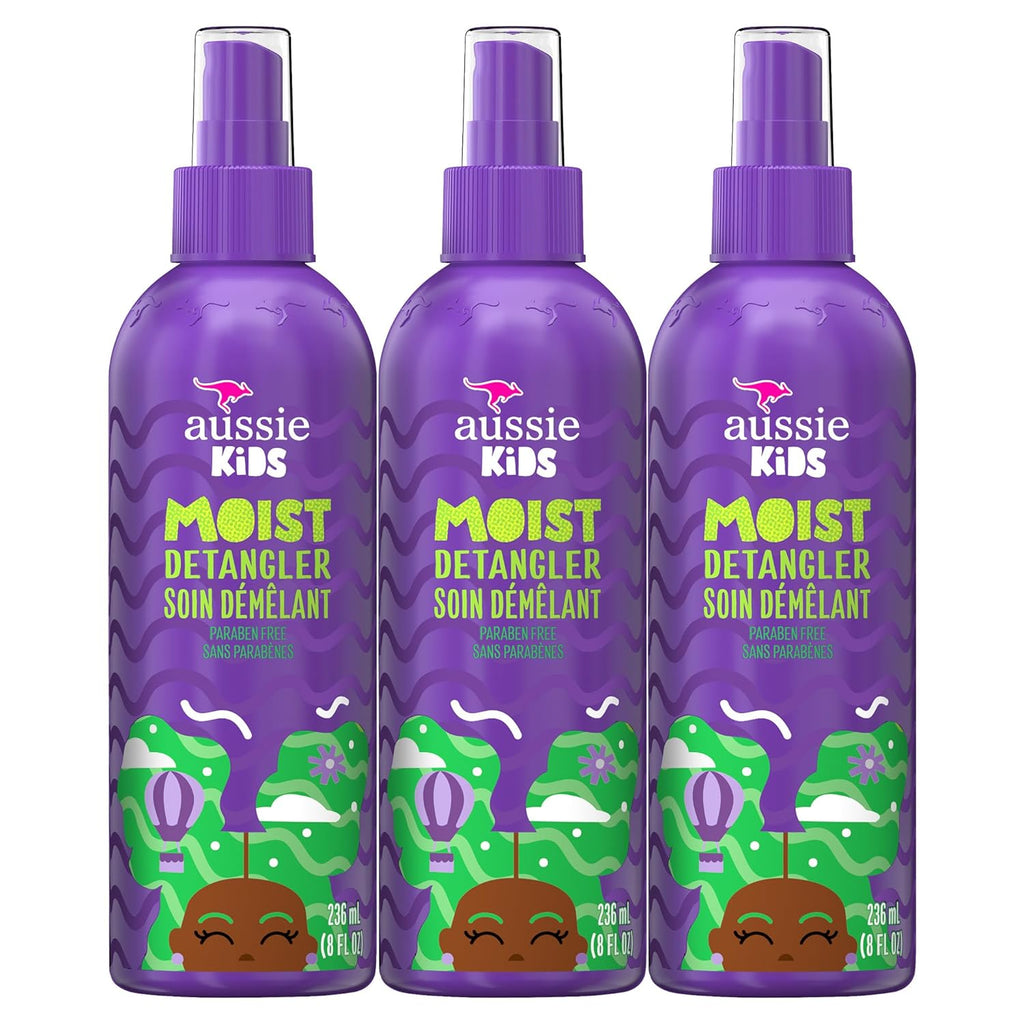 Aussie Kids Moist Detangler Spray, Sulfate & Paraben Free, Moisturizing & Tangle-Free Hair Care for Kids, Cruelty-Free, 8 Fl Oz Each, 3 Pack