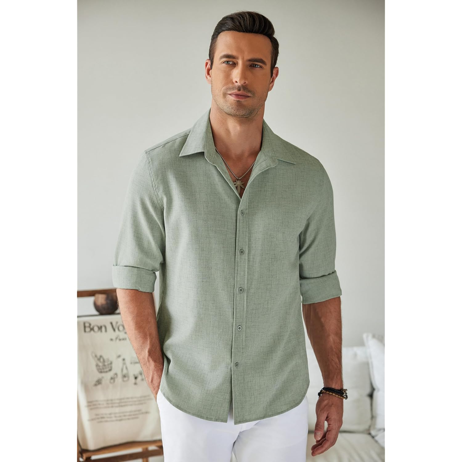 Coofandy Mens Button Down Shirt Long Sleeve Untucked Shirts Summer Casual Dress Shirts