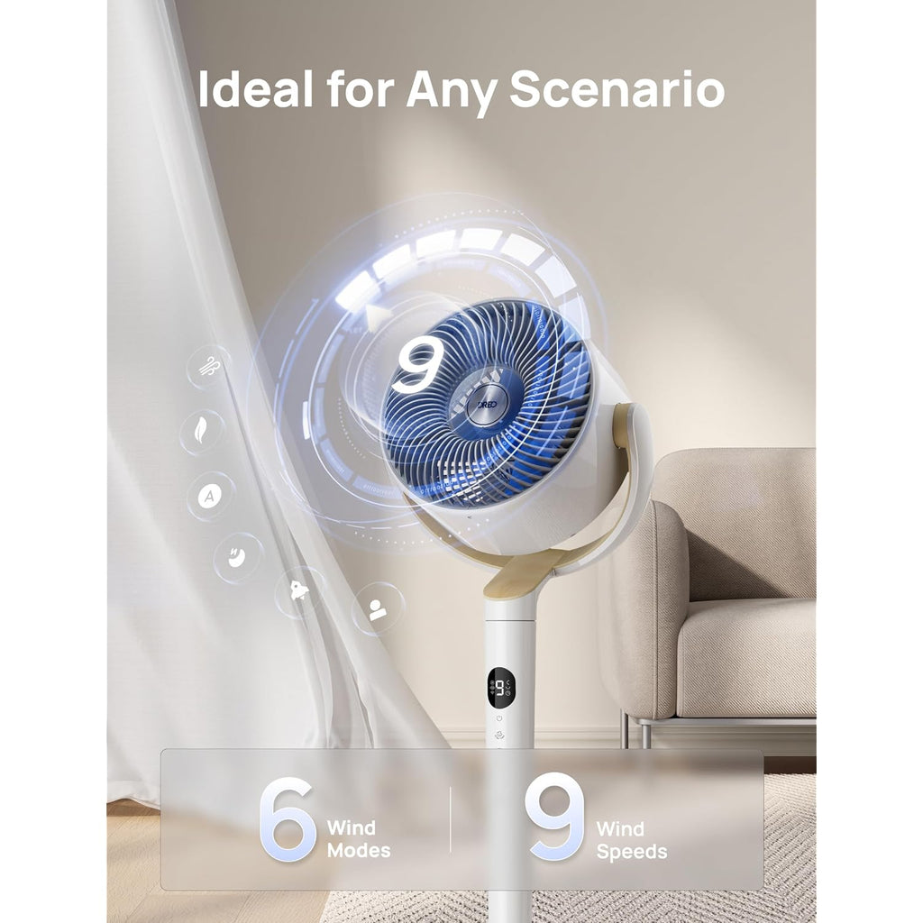 Dreo Smart Fan For Bedroom, 120° +120° Omni-Directional Oscillating Fans, 100Ft Quiet Pedestal Fan With Rgb Light, 9 Speeds, 6 Modes, 20Db, 8H Timer, Wi-Fi/Voice/Alexa, 35-40" Floor Fans With Remote