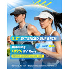 Sun Visor Hat for Women & Men – 3.2" Extended Brim, UPF 80+, Quick-Dry Sports Hat, Adjustable Fit, Running, Tennis, Golf