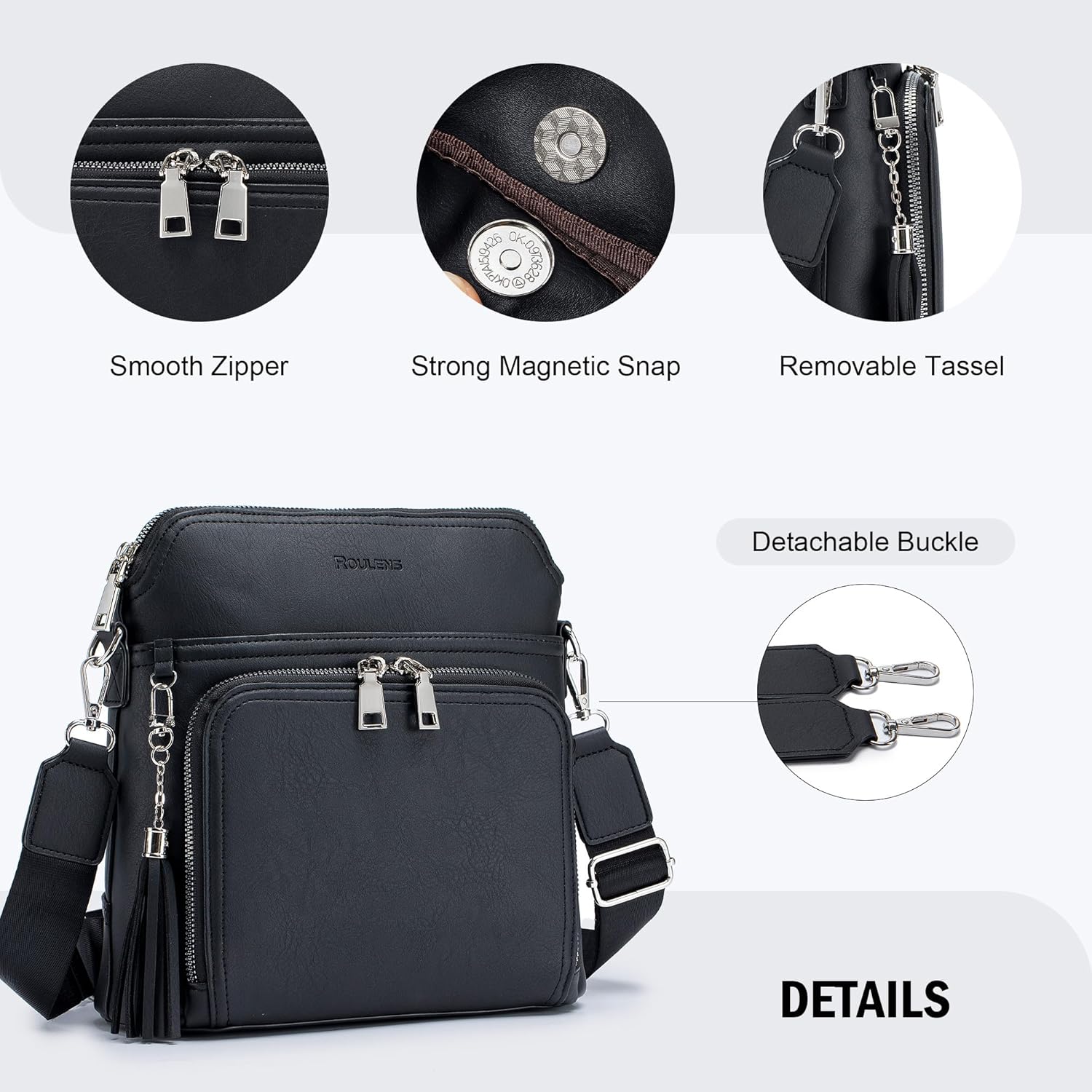 Roulens Crossbody Purse for Women Vegan Leather Medium Crossbody Wallet Bag for Travel Women Shoulder Handbags with Tassel