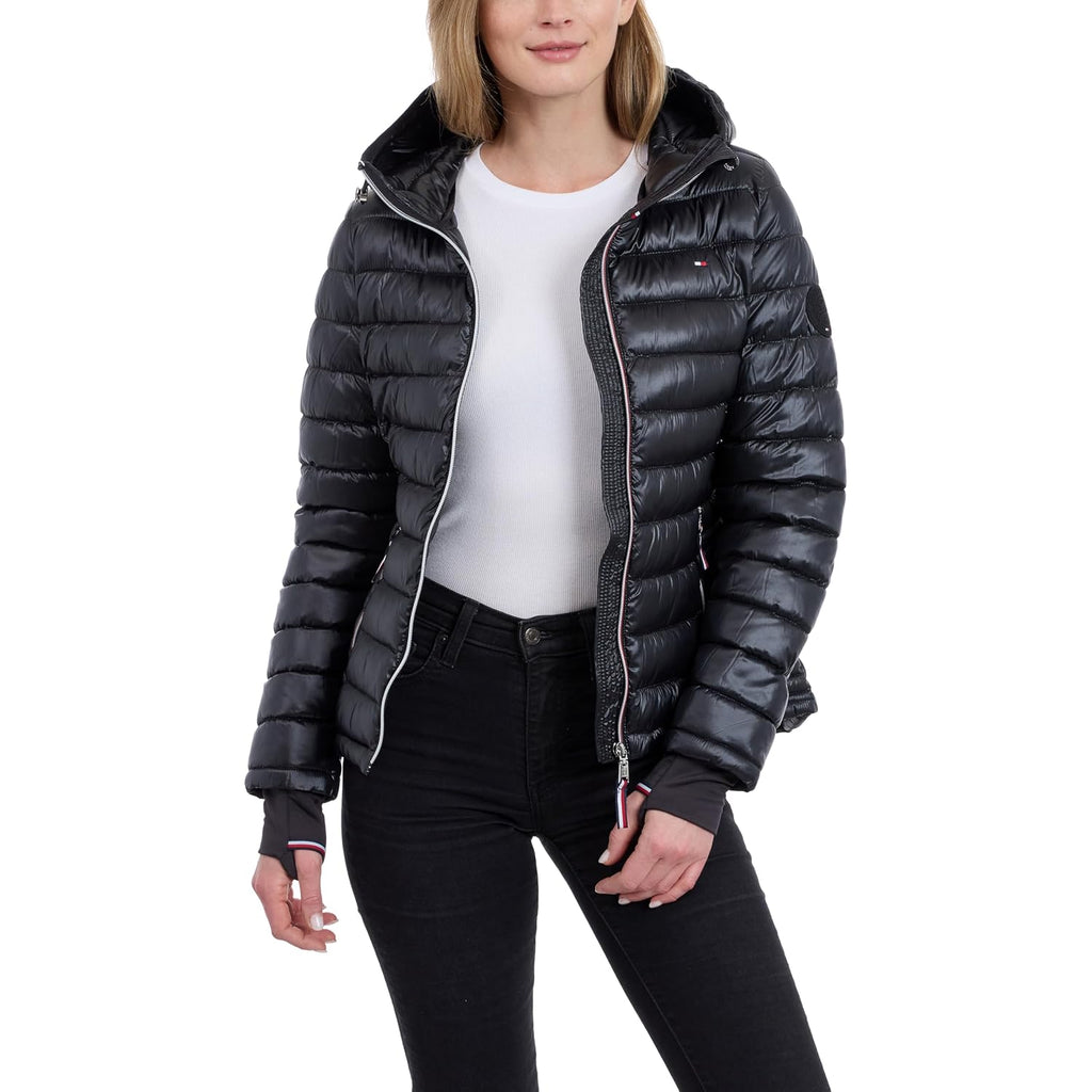 Tommy Hilfiger Women'S Puffer Jacket, Lightweight Packable Jacket With Hood & Bag