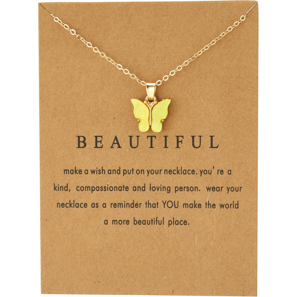 9 pcs Colorful Butterfly Pendant Necklace for Women Bohemian Acrylic Adjustable Retro Card Clavicle Chain Insect Animal Necklace Friend Friendship Party Jewelry Gift