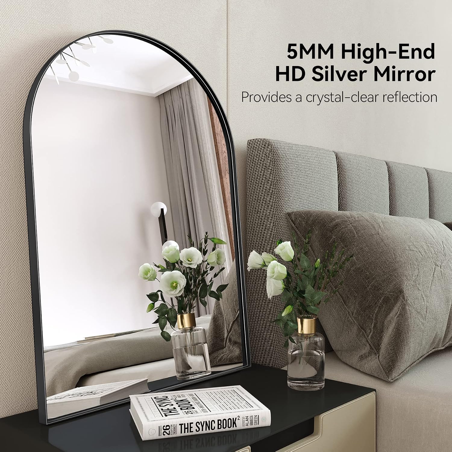 Brightify Arched Mirror, Arched Wall Mirror, 22 X 30 Inch Black Arch Mirror, Metal Frame Black Bathroom Mirror, Arched Top Bathroom Vanity Mirror For Living Room Bedroom Mantel Entryway Hallways