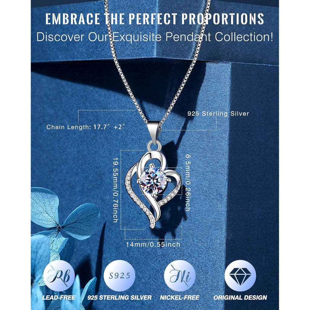Wedding Anniversary Jewelry Gift for Wife from Husband, Wife Birthday Gift Idea, 1 Carat Moissanite Diamond Pendant Necklace in 925 Sterling Silver with 2 Chains, Romantic and Elegant Present for Her