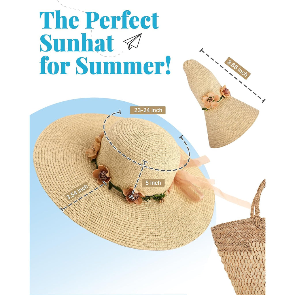 Beach Hats for Women, Wide Brim Sun Straw Hat for Women, Sun Hat UPF 50+ UV Protection