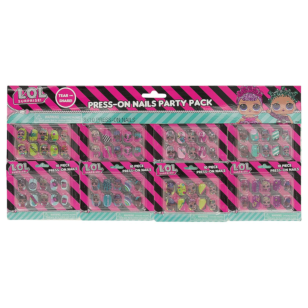 Taste Beauty LOL Surprise Faux-Nail Party Set for Kids, Tear-and-Share Set, 80 Faux Nails