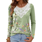 Anrabess Women'S Lace Front Long Sleeve Tunic Tops | Scalloped V Neck Floral Print Shirts, Soft Regular Fit Blouses, Business Office Travel Outfits, Dressy Casual, Fall & Winter
