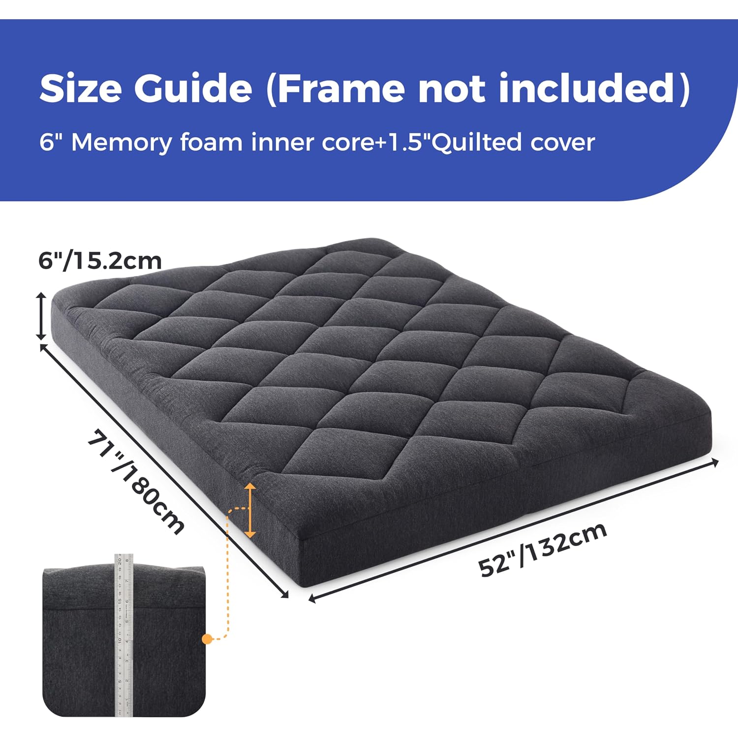 Jamdok 6" Full Size Pillow Top Futon Mattress Replacement(Frame Not Included), Gel Memory Foam, Removable Cover(71X52X6)