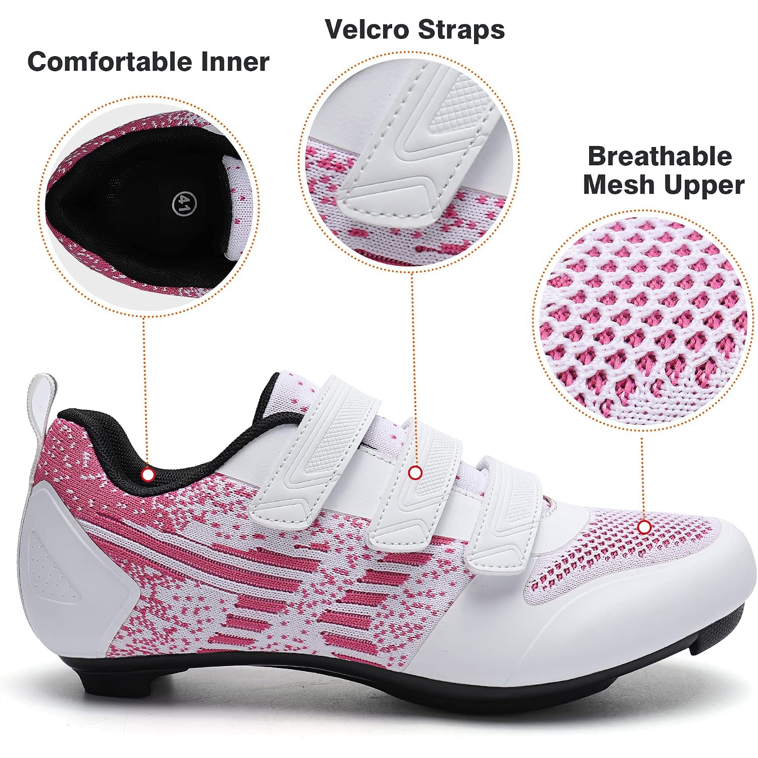 Unisex Road Bike Cycling Shoes Compatible With Peloton Shimano Spd Bike Riding Shoes For Men Women, 3 Straps, Pre-Installed Delta Cleats For Indoor Outdoor Cycling Biking