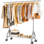 Hyseyy Heavy Duty Clothes Rack Load 450 Lbs, Metal Garment Rack, Standing Rolling Clothing Rack For Hanging Clothes With Sturdy Wheels & Shelves, Portable Closet Wardrobe Rack,Sliver