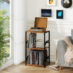 Record Player Stand, Vinyl Record Storage Up To 200 Albums, 3 Tier End Table With Removable Dividers, Tall Side Table For Living Room, Bedroom, Rustic Brown, Hetcd010Br-1