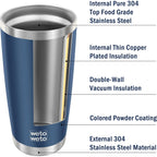 Wetoweto 20Oz Tumbler, Stainless Steel Vacuum Insulated Coffee Travel Mug, Double Wall Powder Coated Insulated Coffee Mug Travel Mug With Lid Thermal Cup For Outdoor (Navy Blue, 1 Pack)