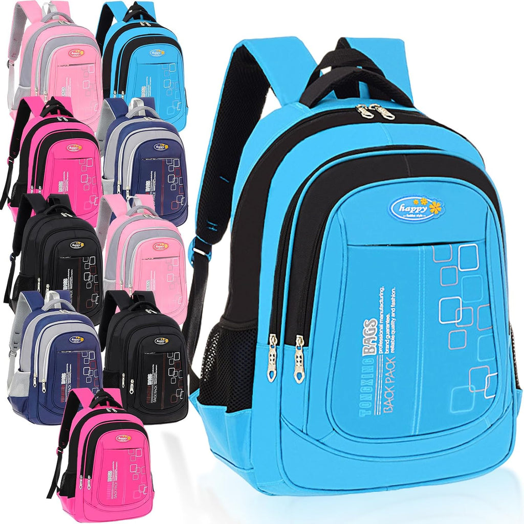 10 Pcs 17 Inch Kids Backpacks Bulk, Classic Student Bags For School | Printed Bulk Pack, Padded Straps, Side Bottle Holder, Middle School, Donation Charity Use