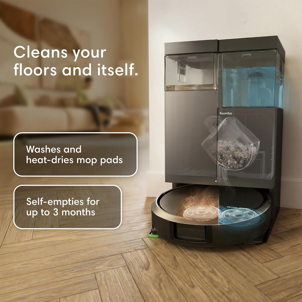 Irobot Roomba 415X Robot Vacuum & Mop Combo, 2.3X Suction, 90 Days Self-Emptying, Multifunction Dock Self-Cleaning & Hot Dry, Smart Obstacle Avoidance, Lifting Spinning Mops, Ideal For Pet Hair