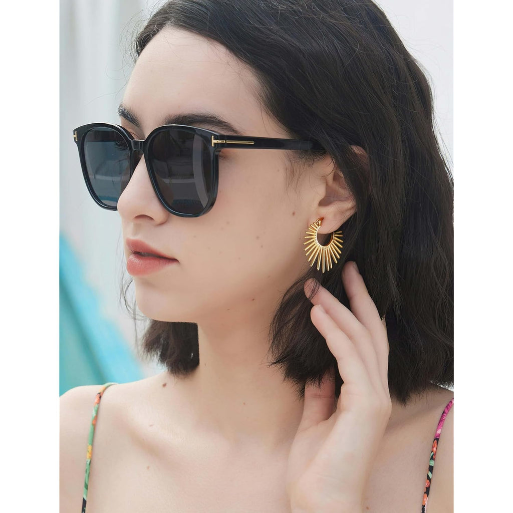 Statement Gold Earrings for Women - 18K Real Gold Plated Trendy Hoop Earrings Non Tarnish Hypoallergenic Gold Jewelry for Womens Fashion Big Earings for Woman