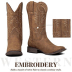 Shesole Cowboy Boots For Women Square Toe Western Boots Wide Calf Cowgirl Boots Pull On Fashion Embroidery For Country Concert Dancing Wedding Traveling Daily Outfits