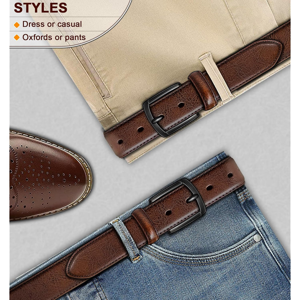 Men Belt-Genuine Leather Belt For Men Dress Casual Golf Jeans 1 3/8"
