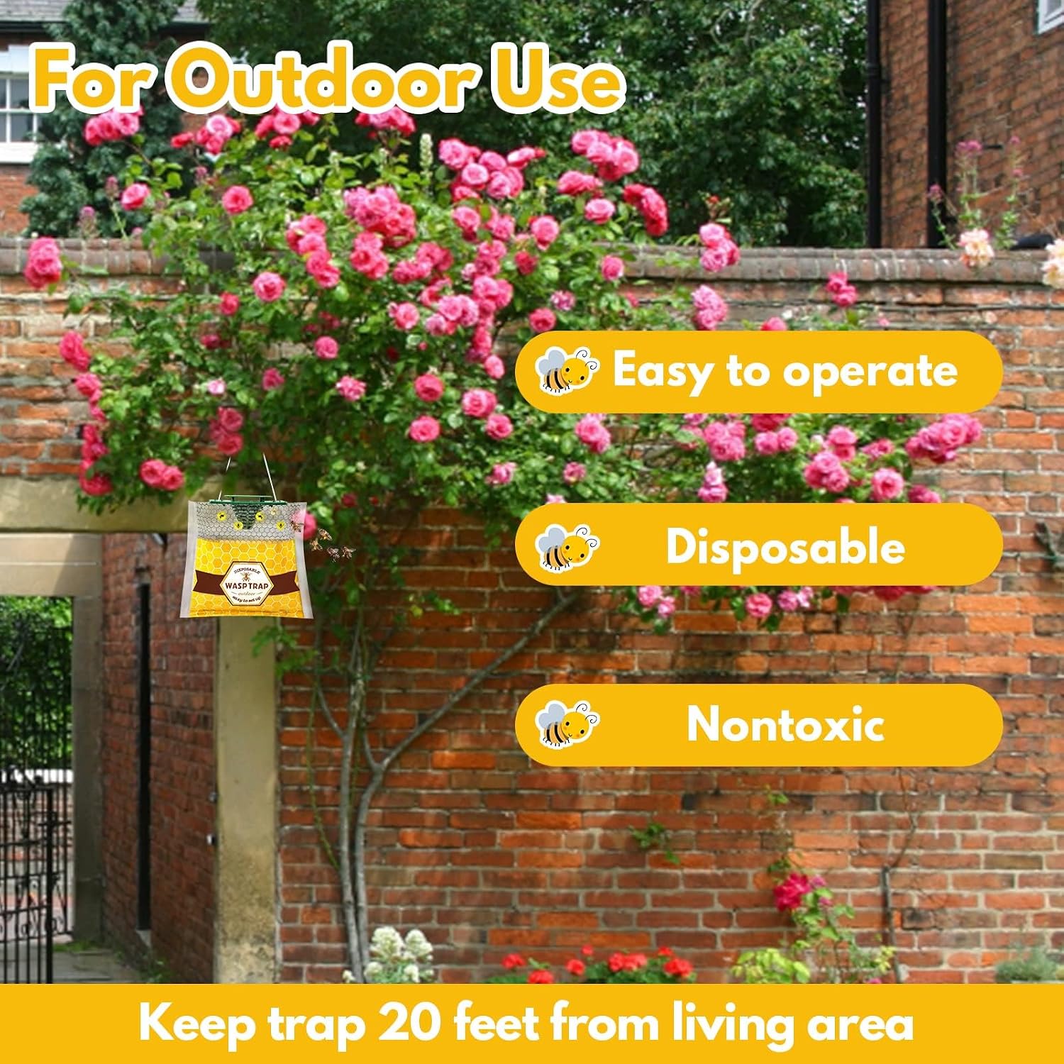 Disposable Wasp Traps Outdoor Hanging 4 Pack | Yellow Jacket Trap, Carpenter Bee Traps For Outside, Wasp & Hornet Traps Catcher Killer For Outdoor Patio Garden