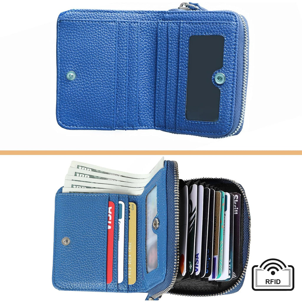 Genuine Wallet Women Rfid Blocking Card Holder, Small Leather Womens Wallet With Zipper Id Window Coin Pocket