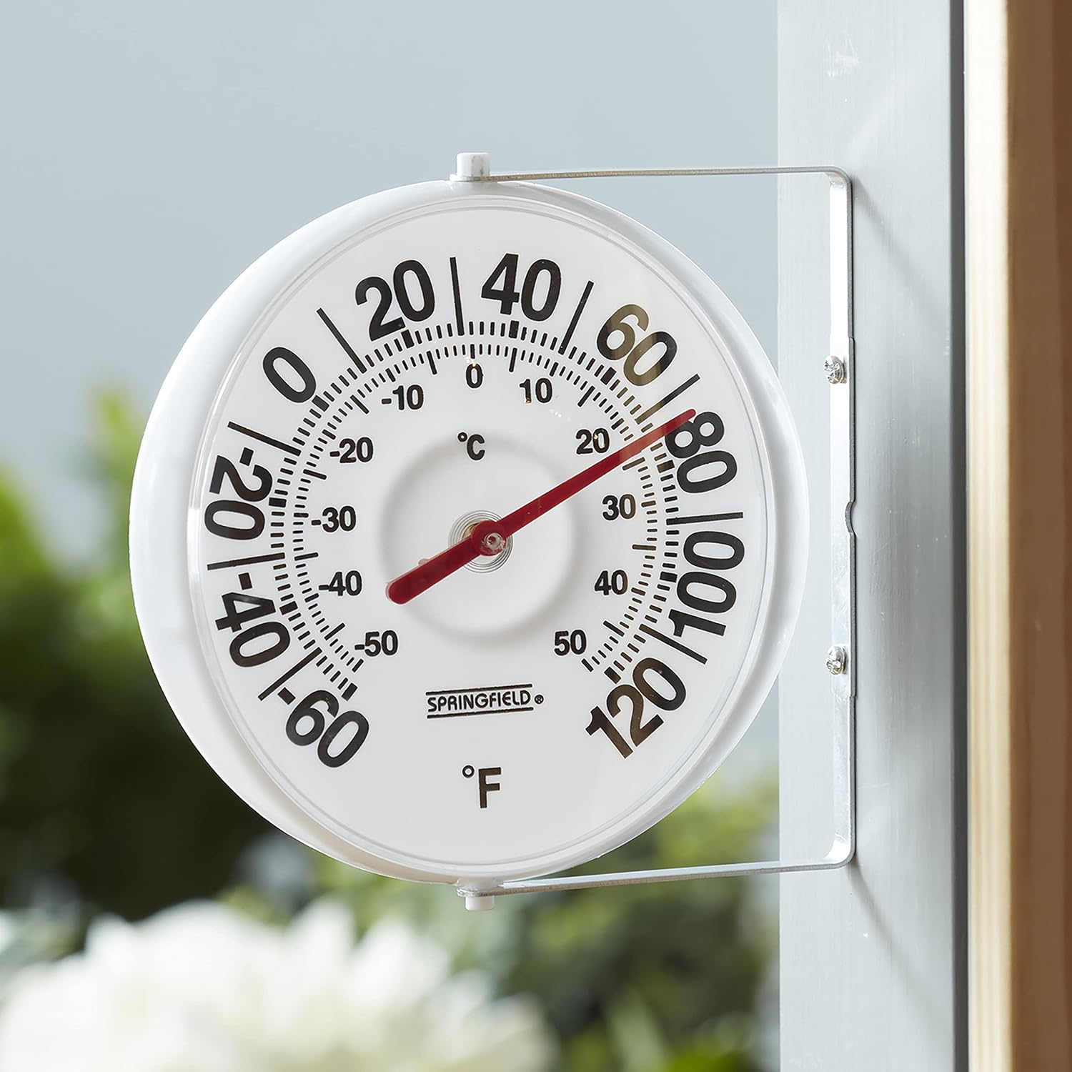 Springfield Big And Bold Thermometer With Mounting Bracket, Indoor Outdoor Thermometer, Easy To Read Numbers For Patio, Pool, And Indoor Areas, 5.25-Inch, White