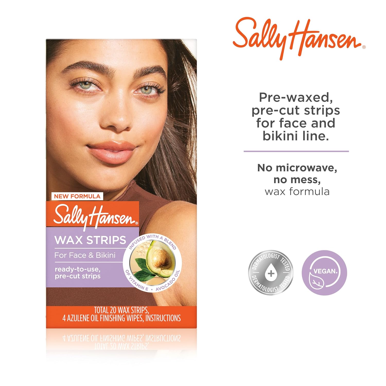 Sally Hansen Wax Kit Wax Strips for Face & Bikini| Vegan, Dermatologist Tested, Long-Lasting Smooth Skin | 20 Count