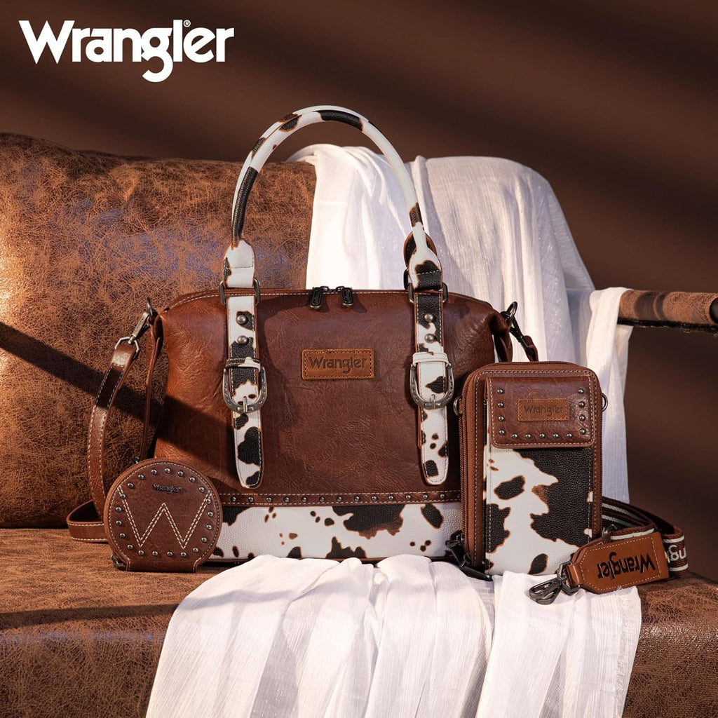 Wrangler 3Pcs Doctor Bag Sets for Women Top-handle Satchel Bag with Cell Phone Handbag and Coin Purse