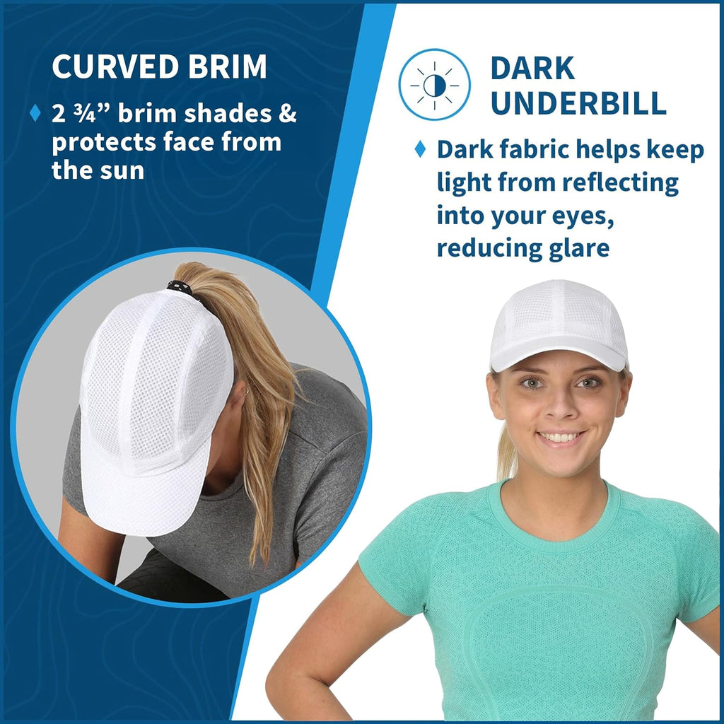 TrailHeads Women's Race Day Performance Running Cap, Lightweight & Quick Drying Mesh Sports Hat with Reflective Trim White