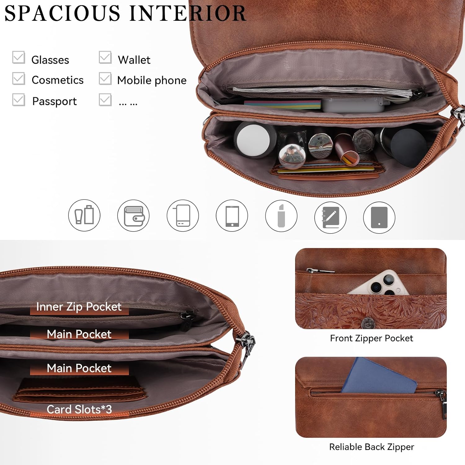 Small Crossbody Bags For Women, Vegan Leather Cell Phone Purse With Adjustable Strap