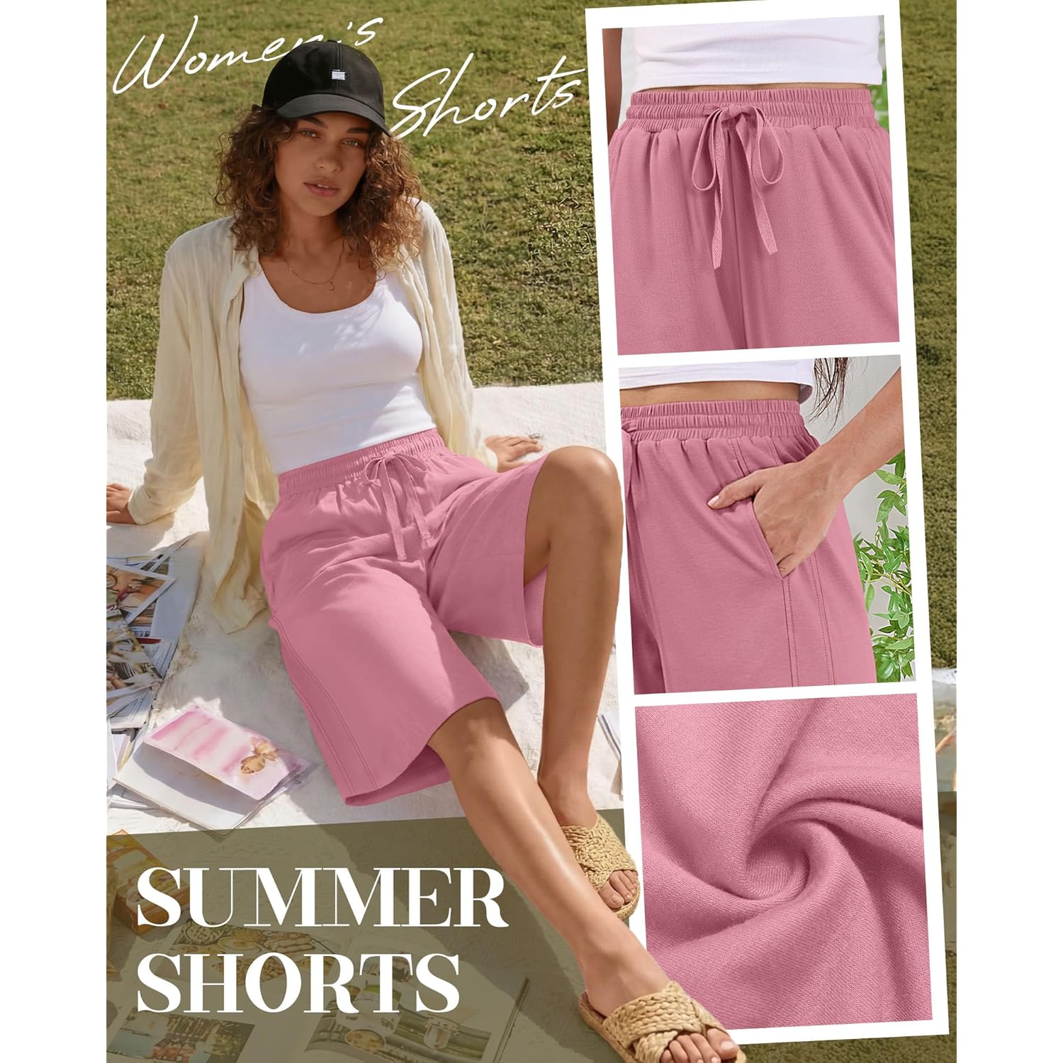 3 Pack Women's Bermuda Shorts Summer Drawstring Elastic Waisted Comfy Casual Sweat Long Shorts