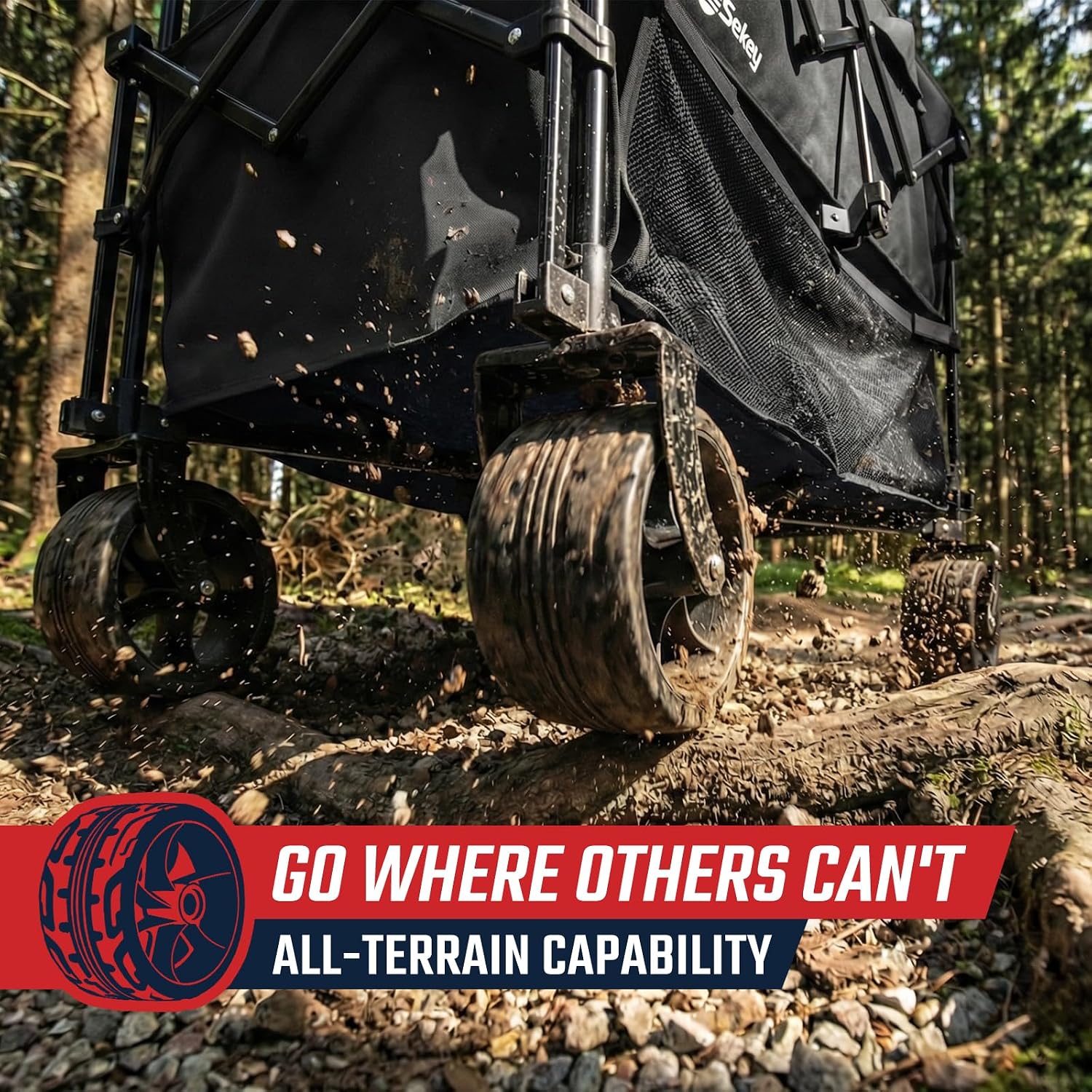 Sekey 500Lbs Heavy Duty Double Decker Wagon With Extender, 400L Large Capacity Collapsible Garden Cart Fits 10X10 Canopy, All-Terrain Big Wheels With Brakes, Foldable Utility Wagon For Sports, Camping