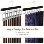 Topia Hanger 20 Hooks 2 In 1 Belt Tie Hanger For Closet Max 30 Belts With 30 Ties Capacity, Belt Tie Racks Wooden Hanger For Closet Organizer Storage “U” Fit For Belt And “一” Fit For Tie - Ct47B