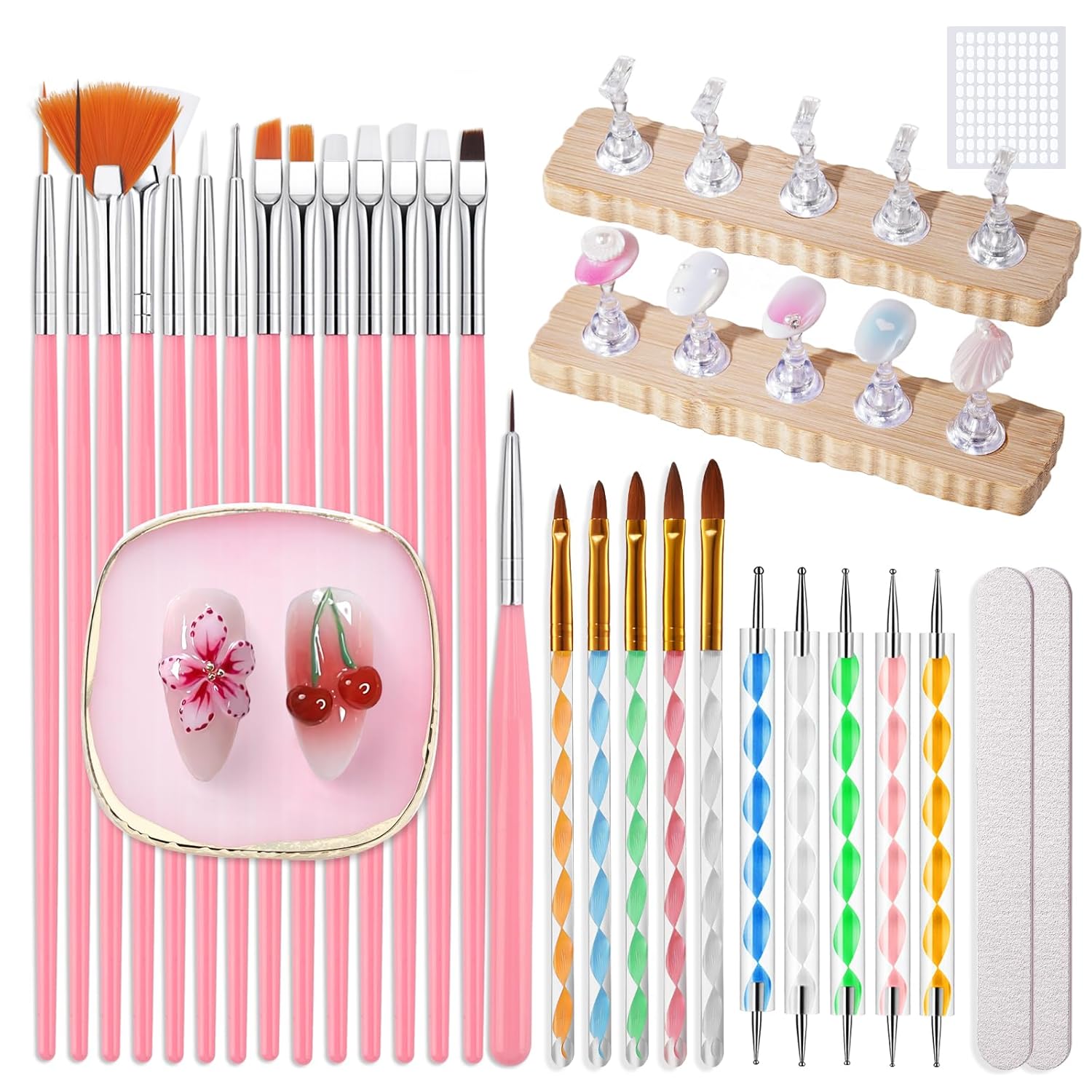 38Pcs Nail Art Brushes Set: Nail Art Tools with Nail Stand Holder, 15Pcs Nail Design Brushes, 5Pcs Dotting Tools, 5Pcs Sculpting Brushes, Resin Palette, Nail File for Painting Nails