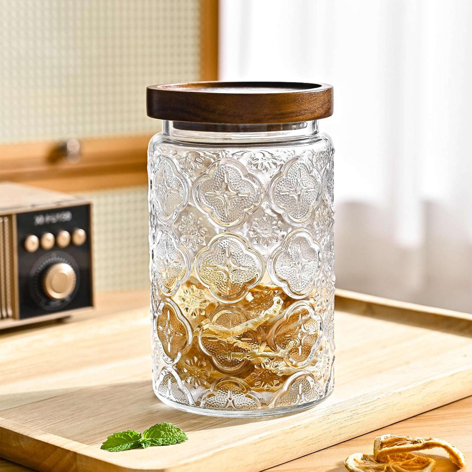 Adodeen 32oz Vintage Glass Jars With Lids, Airtight Food Storage Containers, Kitchen Canisters For Sugar, Coffee, Tea, Spice, Flour, Candy Cookie, Pasta, Cereal, Cute Decorative Jars