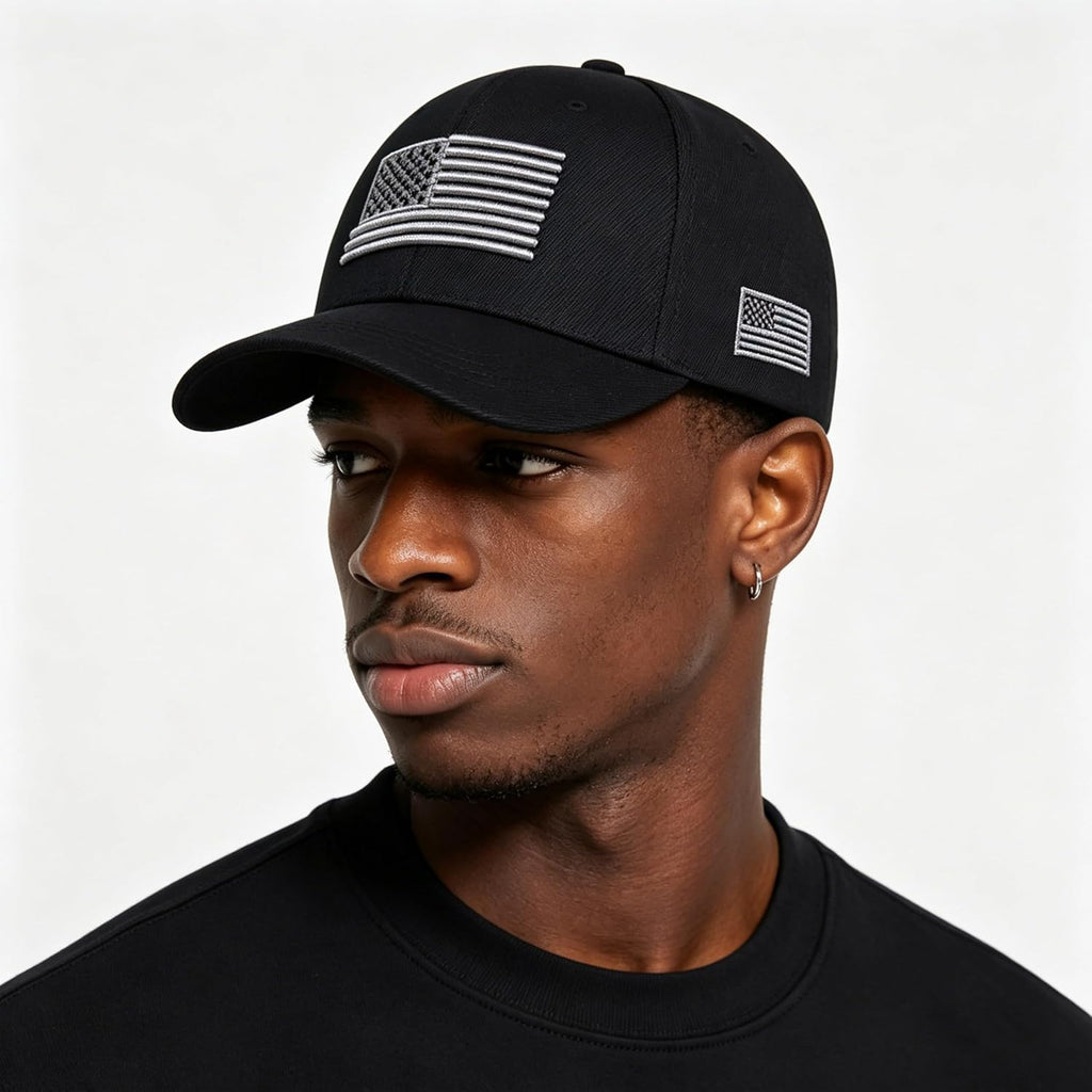 Patriotic-USA-Baseball-Caps Woman-Man-Washed-Worn-Out-Mesh-Sun-Hat for 4th July (Size M) Black