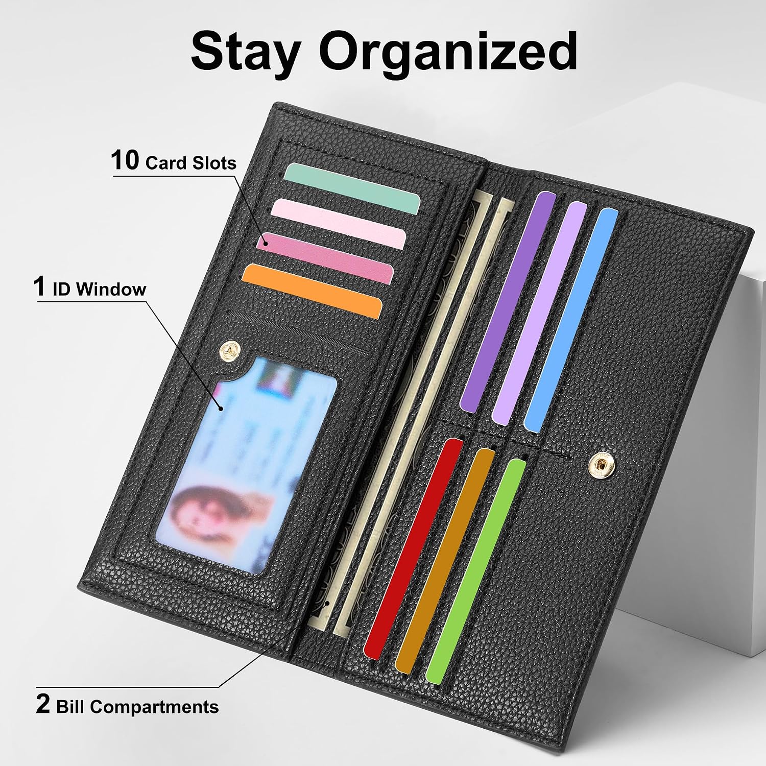 Tipmile Slim Wallet For Women, Rfid Blocking Credit Card Holder | Thin Compact Bifold Wallet With Zipper, Ladies Gift, Black