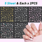 MUIIGOOD Flower Nail Stickers 10 Sheets Hibiscus Nail Decals White Pink Golden Clear Silver Decals Nail Art Decorations Nail Decals Nail Art Supplies Nail Designs for Women Manicure Tips