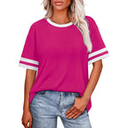 Wiholl Womens T Shirts Loose Fit Short Sleeve Tees Crew Neck Color Block Summer Tops 2026 Fashion