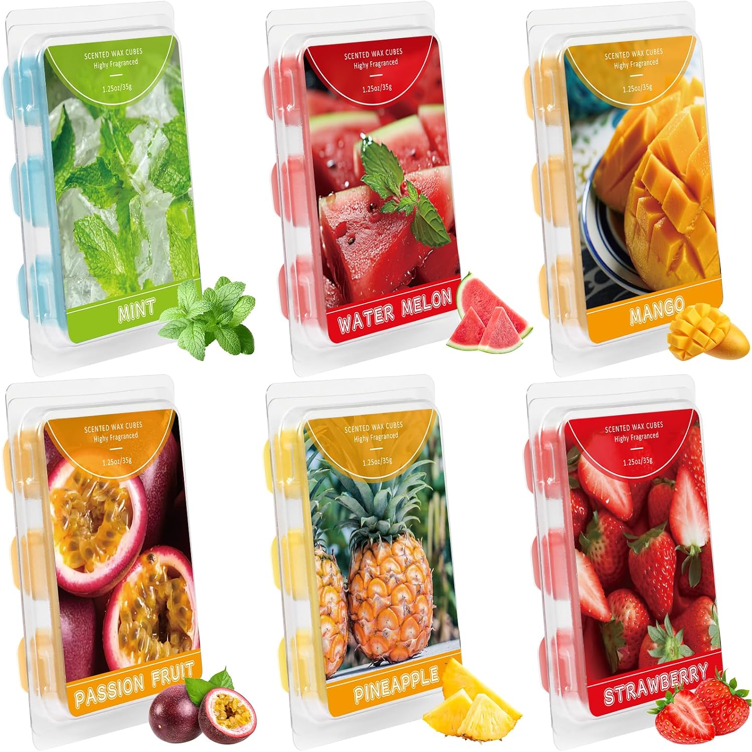 Wax Melts, Scented Wax Cubes Strong Scent, Summer Scents Soy Wax For Wax Warmer - Pineapple, Watermelon, Strawberry, Mango, Passion Fruit, Mint, 6 Pack