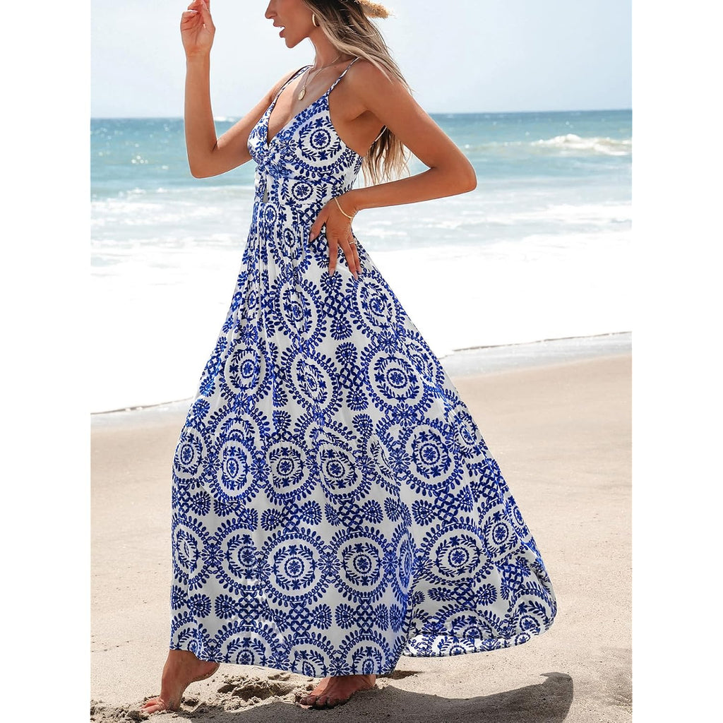 Cupshe Women'S Maxi Dress Floral Print Twisted V Neck Sleeveless Long Dress Summer Casual Dress