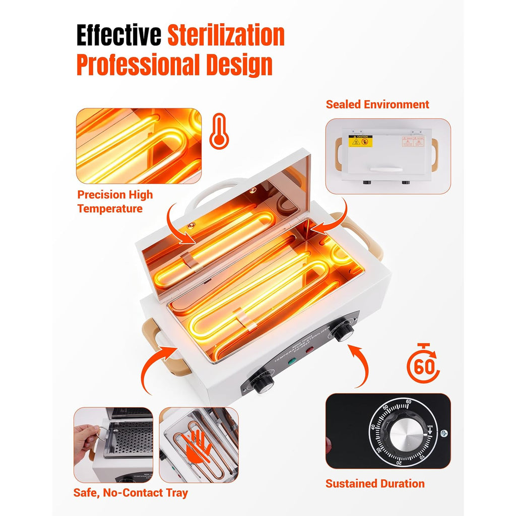 High-Temperature Cleaning Box for Metal Tools, 1.5L Capacity with Adjustable Timer 110V 300W, 122℉-428℉ Cleaning Cabinet for Nail Salons, Barbers & Home Use