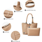 BOYATU Woven Tote Bag for Women: Vegan Leather Purse with 1 Zipper Clutch - Handwoven Tote for Travel Vacation Beach Weekend