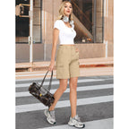 Bermuda Cargo Denim Shorts for Women Knee Length 6 Pockets Elastic Waist Long Jorts for Summer Casual