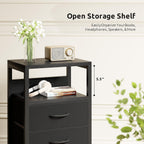 Night Stand With Charger Station For Bedroom, Black Nightstand | Bedside Table, Open Shelf, 2 Fabric Drawers, Built In Usb-A, Usb-C Port & Ac Outlets, For Dorm, Living Room, Bedroom